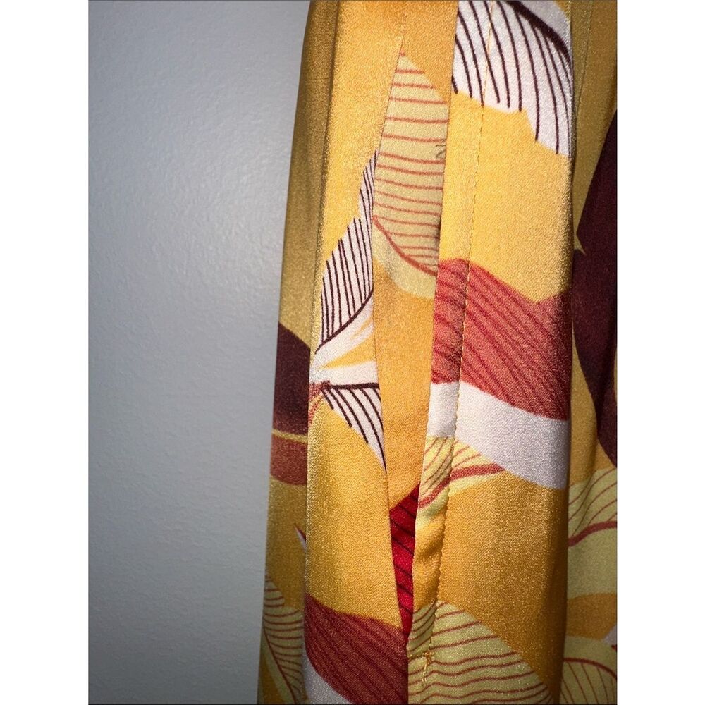 Worthington L Gold Red Tropical Rain Satin Drawstring Pull on Pocket Maxi Skirt - Picture 8 of 10